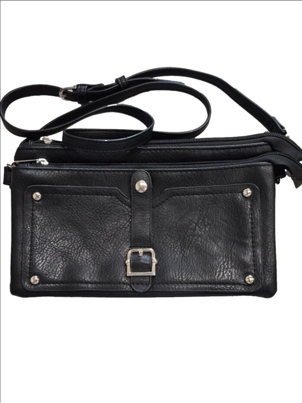 MySTYLE by Bentley Black Faux Leather 3-Zip Organizer Crossbody Bag